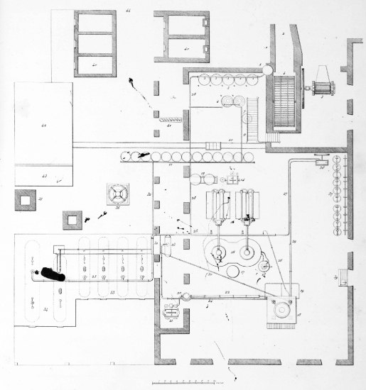 PLANO DE LA CASA DE CALDERAS DEL INGENIO AMISTAD

Con fuerza motriz hidrulica.—Propiedad del Sr. D. JOAQUIN DE
AYESTARAN.