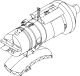 A line diagram of a Priroda space station module consisting of a large cylinder with a shallow cone, featuring a docking port, mounted to one end. A large dish-shaped antenna is mounted to the side of the cylinder.