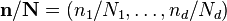 \mathbf{n} / \mathbf{N} = (n_1/N_1, \dots, n_d/N_d)