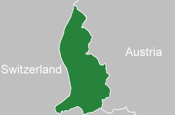 Location of  Liechtenstein  (green)in between Switzerland and Austria  (grey)