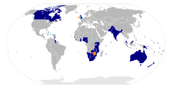    Current members  Antigua and Barbuda Australia Bahamas Bangladesh Barbados Belize Botswana Brunei Cameroon Canada Cyprus Dominica Gambia Ghana Grenada Guyana India Jamaica Kenya Kiribati Lesotho Malawi Malaysia Maldives Malta Mauritius Mozambique Namibia Nauru New Zealand Nigeria Pakistan Papua New Guinea Rwanda St. Kitts and Nevis Saint Lucia St. Vincent and the Grenadines Samoa Seychelles Sierra Leone Singapore Solomon Islands South Africa Sri Lanka Swaziland Tanzania Tonga Trinidad and Tobago Tuvalu Uganda United Kingdom Vanuatu Zambia        Dependent territories of members  ;Territories of Australia : Ashmore and Cartier Islands : Australian Antarctic Territory : Christmas Island : Cocos (Keeling) Islands : Coral Sea Islands : Heard Island and McDonald Islands : Norfolk Island  ;British Overseas Territories : Anguilla : Cayman Islands : Gibraltar : Montserrat : Pitcairn Islands : Turks and Caicos Islands : Saint Helena, Ascension and Tristan da Cunha : South Georgia and the South Sandwich Islands : Bermuda : British Antarctic Territory : British Indian Ocean Territory : British Virgin Islands : Falkland Islands  ;Sovereign Base Areas : Akrotiri and Dhekelia  ;Crown dependencies : Guernsey : Jersey : Isle of Man  ;Free association with New Zealand : Cook Islands : Niue  ;Territories of New Zealand : Tokelau : Ross Dependency           Suspended members Fiji        Former members Ireland  Zimbabwe     