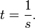 t = \frac{1}{s} . \,\!