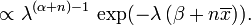 \propto \lambda^{(\alpha+n)-1} \, \exp(-\lambda\,(\beta + n\overline{x})).