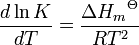 \ Frac {d \ ln K} {dT} = \ frac {{\ Delta H_m} ^ {\ theta}} {RT ^ 2}