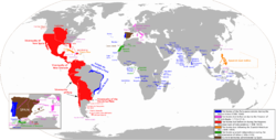 Las áreas del mundo que en un tiempo eran territorios de la Monarquía española o Imperio.