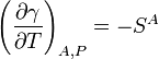 \ Left (\ frac {\ partial \ gamma} {\ T parcial} \ right) _ {A, P} = - S ^ {A}