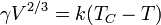 \ Gamma V ^ {2/3} = k (T_C-T) \, \!