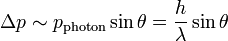 \ Delta p \ sim p _ {\ text {fotón}} \ sin \ theta = \ frac {h} {\ lambda} \ sin \ theta