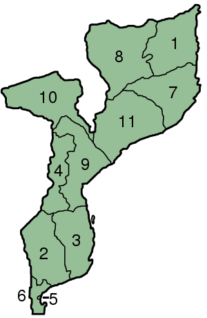 Mapa de Mozambique con la provincia destacó