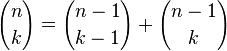 {N \ choose k} = {n-1 \ choose k-1} + {n-1 \ choose k}