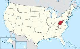 Mapa de los Estados Unidos con West Virginia destacó