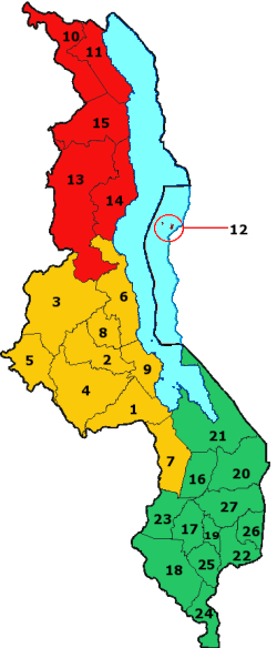 Un mapa interactivo de Malawi exhibiendo sus 28 distritos.