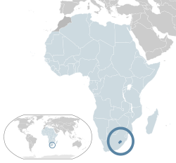 Ubicación de Lesotho (azul oscuro) - en África (azul y oscuro gris claro) - en la Unión Africana (azul claro)