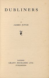 Página del título diciendo 'DUBLINERS POR JAMES JOYCE', a continuación, un colofón, a continuación, 'LONDRES / GRANT RICHARDS LTD. / Editores.