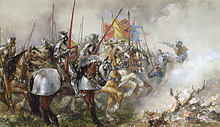El rey Enrique V en la batalla de Agincourt, 1415.