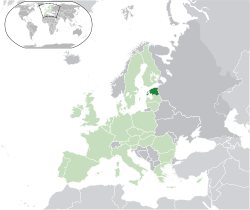 Ubicación de Estonia (verde oscuro) - en Europa (verde y gris oscuro) - en la Unión Europea (verde) - [Leyenda]