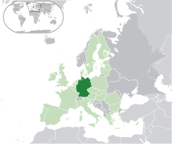 Lugar de Alemania (verde oscuro) - en Europa (verde y gris oscuro) - en la Unión Europea (verde) - [Leyenda]