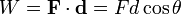 W = \ mathbf {F} \ cdot \ mathbf {d} = Fd \ cos \ theta \, \!