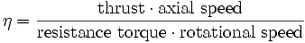 \ Eta = \ frac {\ hbox {impulso} \ cdot \ hbox {velocidad axial}} {\ hbox {par resistente} \ cdot \ hbox {velocidad de rotación}}