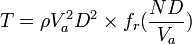 T = \ rho V_A ^ 2 D ^ 2 \ épocas f_r (\ frac {} {ND V_A})