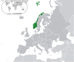 Ubicación de Noruega (verde oscuro) en Europa (gris oscuro) - [Leyenda]