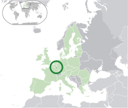 Ubicación de Luxemburgo (verde oscuro) - en Europa (verde y gris oscuro) - en la Unión Europea (verde) - [Leyenda]
