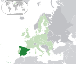 Localización de España (verde oscuro) - en Europa (verde y gris oscuro) - en la Unión Europea (verde) - [Leyenda]