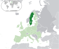 Ubicación de Suecia (verde oscuro) - en Europa (verde y gris oscuro) - en la Unión Europea (verde) - [Leyenda]