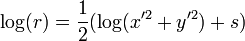 \, \ Log (r) = \ frac12 (\ log (x '^ 2 + y' ^ 2) + s)