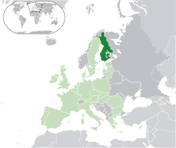 Ubicación de Finlandia (verde oscuro) - en Europa (verde y gris oscuro) - en la Unión Europea (verde) - [Leyenda]