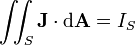 \ Iint_S \ mathbf {J} \ cdot \ mathrm {d} \ mathbf {A} = I_ {S}