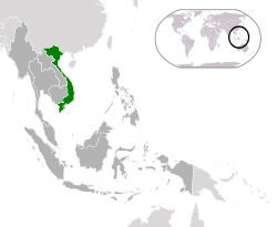 Ubicación de Vietnam (verde) en la ASEAN (gris oscuro) - [Leyenda]