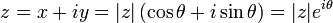 z = x + iy = | z | \ left (\ cos \ theta + i \ sin \ theta \ right) = | z | e ^ {i \ theta} \,