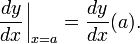 \ Frac {} {dx dy} \ left {\ \ \ frac {} {}!} \ Right |. _ {X = a} = \ frac {} {dx dy} (a).