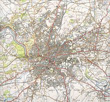 Une vieille carte Ordnance Survey de Bristol, montrant routes, voies ferr??es, les rivi??res et les contours.