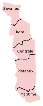 Une carte cliquable du Togo pr??sentant ses cinq r??gions.