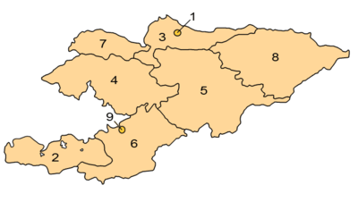 Une carte cliquable du Kirghizistan pr??sentant ses provinces.