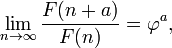 \ Lim_ {n \ to \ infty} \ frac {F (n + a)} {F (n)} = {\ varphi} ^ a,