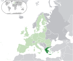 Situation de la Gr??ce (vert fonc??) - en Europe (vert et gris fonc??) - dans l'Union europ??enne (vert) - [L??gende]