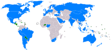 Une carte du monde montrant les pays qui ont des relations avec la R??publique de Chine. Seuls quelques petits pays reconnaissent le ROC, principalement en Centrale, Am??rique du Sud et en Afrique.