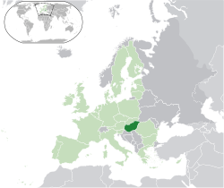 Localisation de la Hongrie (vert fonc??) - en Europe (vert et gris fonc??) - dans l'Union europ??enne (vert) - [L??gende]