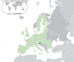 Lieu de Slov??nie (vert fonc??) - en Europe (vert et gris fonc??) - dans l'Union europ??enne (vert)