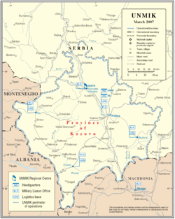 Kosovo tel que d??fini par la r??solution 1244Serbia (jaune), les Etats voisins (brun)