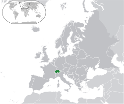 Localisation de la Suisse (vert) en Europe (gris fonc??) - [L??gende]