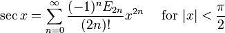 \ S x = \ sum ^ {\ infin} _ {n = 0} \ frac {(- 1) ^ n E_ {2n}} x ^ {2n} \ quad \ mbox {for} {(2n)!} | x | <\ frac {\ pi} {2} \!