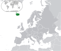 Localisation de l'Islande (vert fonc??) en Europe (gris fonc??) - [L??gende]