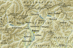 Carte de la province autonome de Bolzano-Haut-Adige