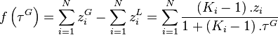 f \left( \tau^G\right) = \sum_{i=1}^N z_i^G - \sum_{i=1}^N z_i^L = \sum_{i=1}^N { \left( K_i - 1 \right) . z_i \over 1 +  \left( K_i - 1 \right) . \tau^G }