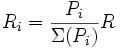 R_i = {P_i \over \Sigma (P_i)} R 