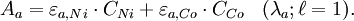  A_a = \varepsilon_{a, Ni} \cdot  C_{Ni} + \varepsilon_{a, Co} \cdot  C_{Co}  \; \; \; (\lambda_a ; \ell=1). 